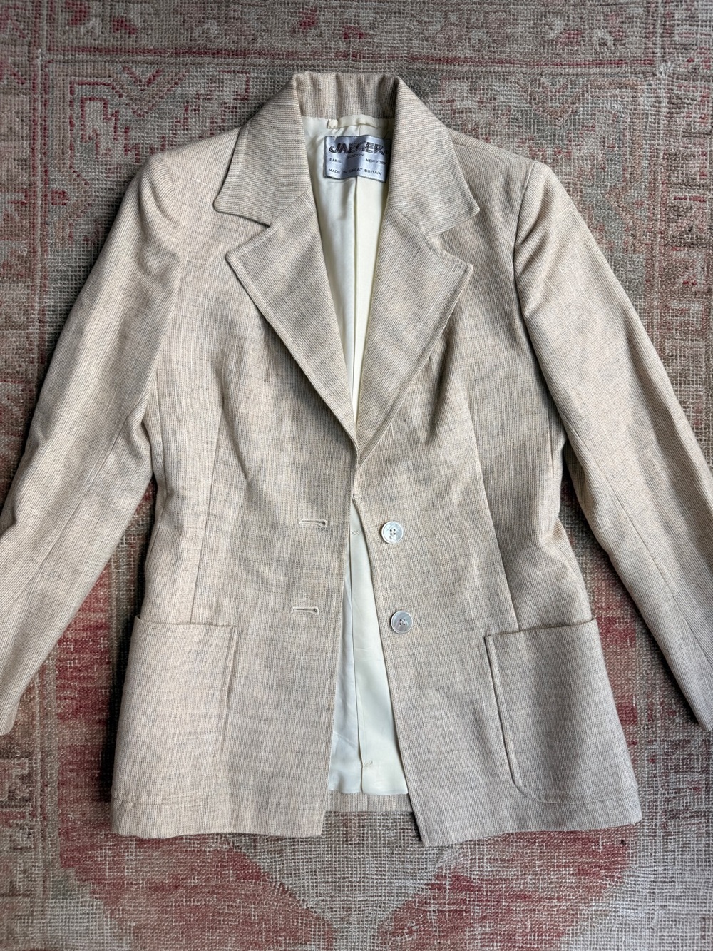 Vintage Jaeger Women's Beige Tailored Linen-Blend Blazer